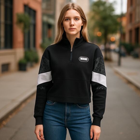 Puma Rebel Half Zip Sweatshirt Women’s XS Black Gray Cropped Pullover Crewneck - Picture 1 of 7